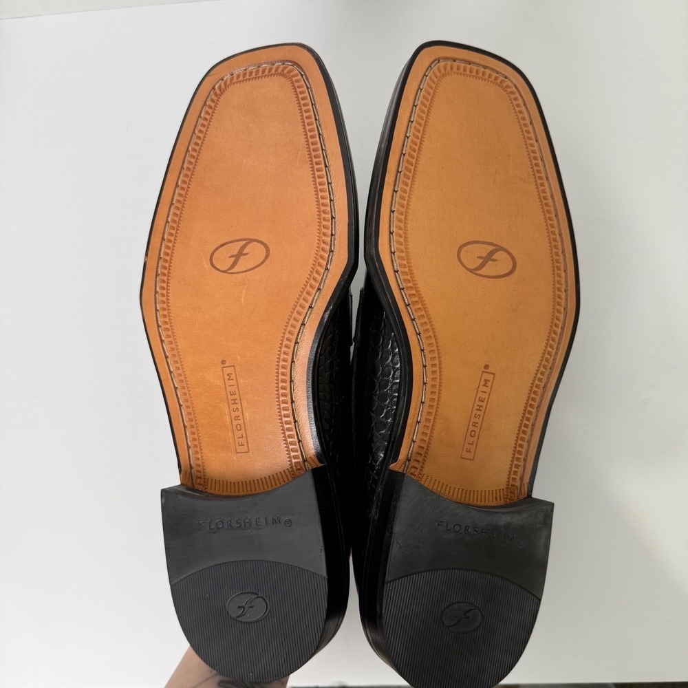 Vintage Florsheim Barletta Savanna Croc Black Leather Shoes Mens 10.5 Deadstock - Picture 5 of 15